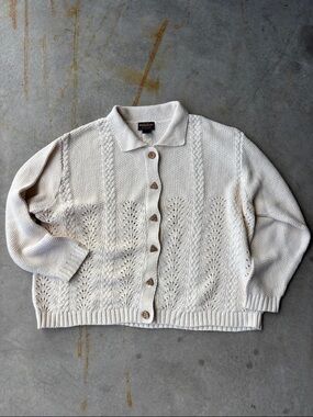 Vintage Woolrich Cream Knit Cardigan Cottagecore Grandpa Grandma Core Sweater